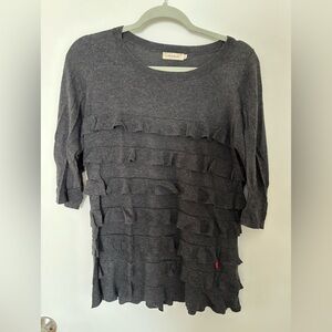 Vintage Danish Brand Jackpot Ruffle Knit Pullover Sweater - Charcoal Gray